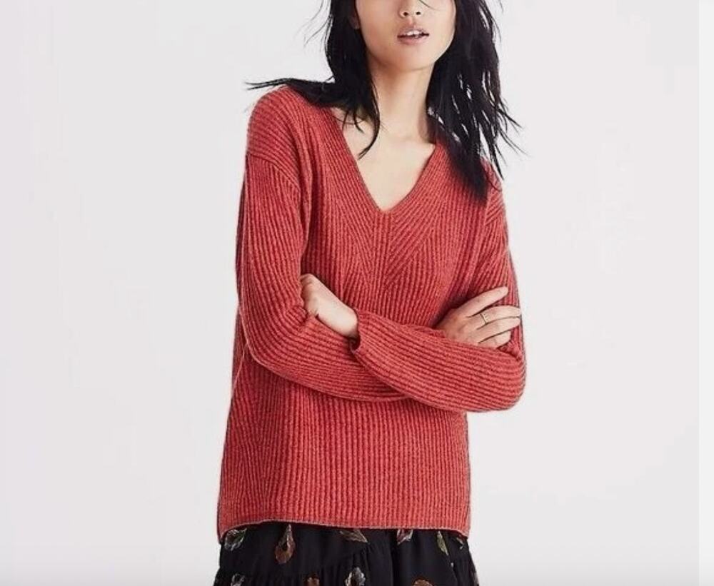 Madewell Woodside Wool Blend Pullover Sweater Rust Orange XS